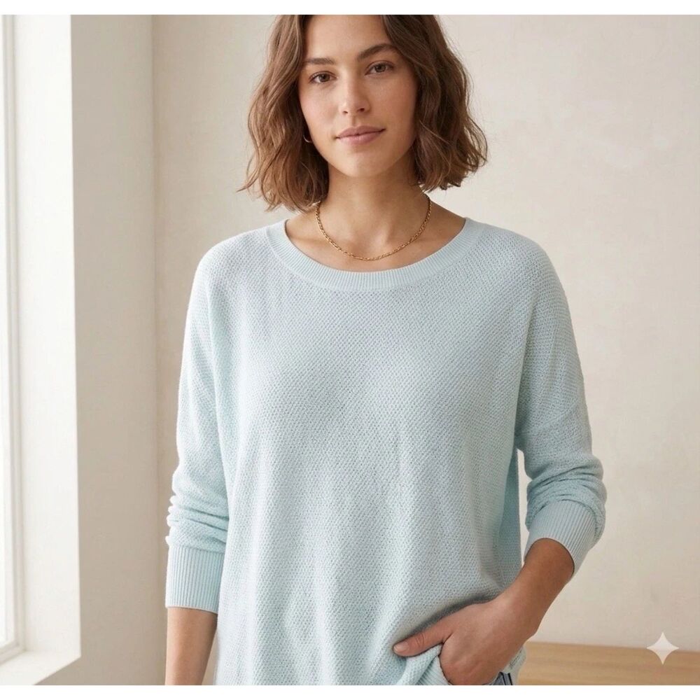 Madewell Knit Sweater Womens M Lightweight Waffle Seafoam High Low Loose Fit